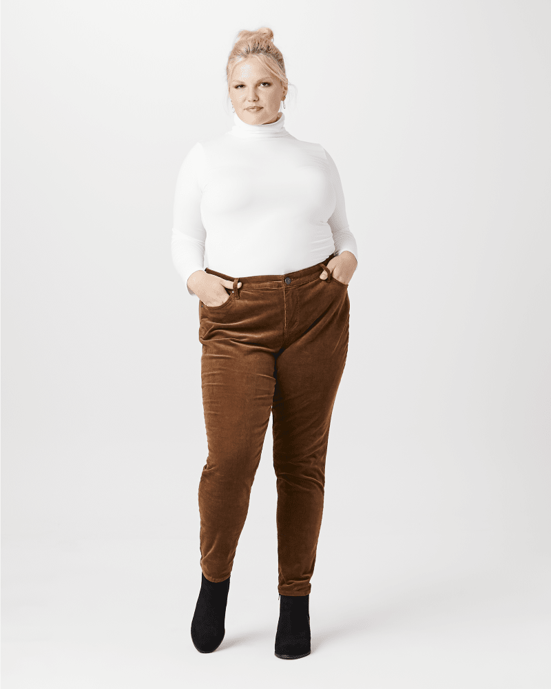 Plus size model with apple body shape wearing Claire Corduroy Pants by Kut From The Kloth | Dia&Co | dia_product_style_image_id:144155